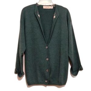 Vintage Components Susan Bristol Cardigan Sweater M Lambswool Green Cottagecore